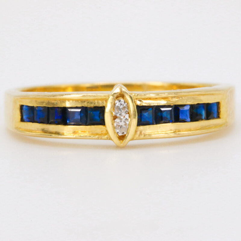 18k Yellow Gold Diamond And Sapphire Band