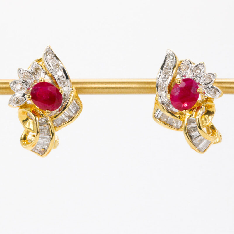 18k Yellow Gold Ruby And Diamond Fashion Earrings