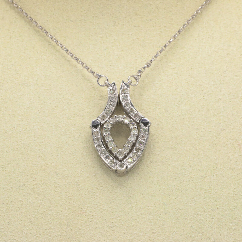 14k White Gold Diamond Convertible Pear Necklace