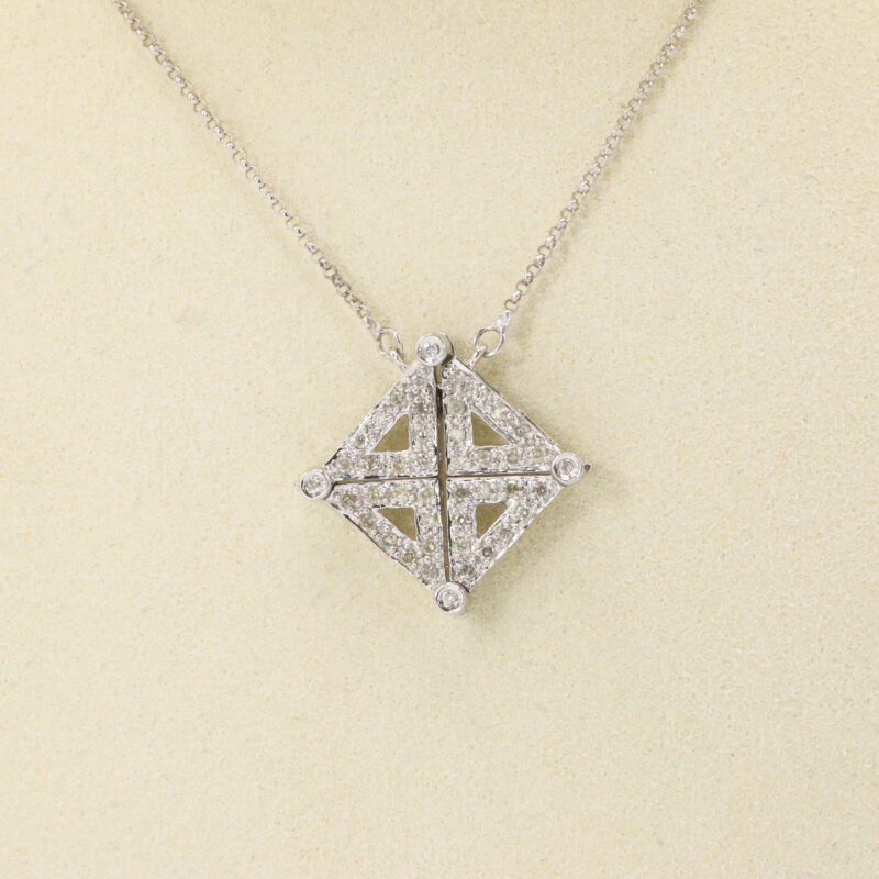 14k White Gold Diamond Convertible Triangles Necklace