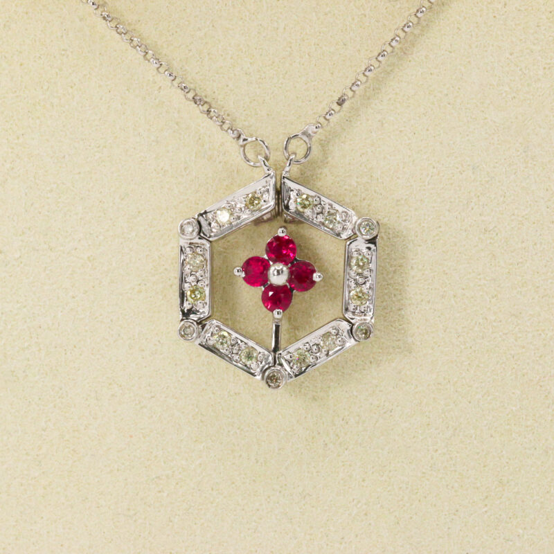 14k White Gold Ruby And Diamond Convertible Necklace