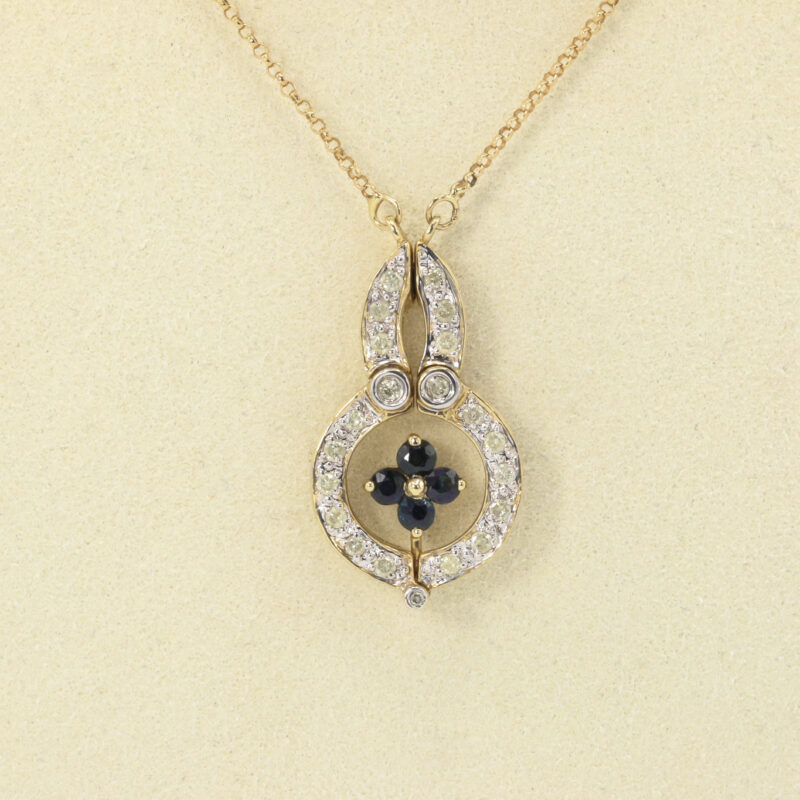 14k Yellow Gold Sapphire And Diamond Convertible Necklace