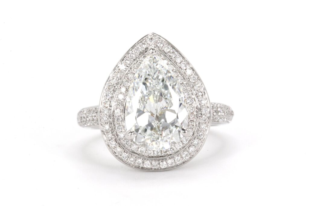 18k White Gold 3.61 CTW Pear Shape Lab Diamond Double Halo Engagement Ring