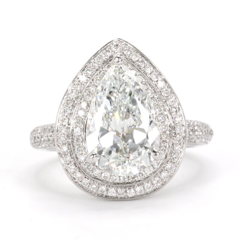 18k White Gold 3.61 CTW Pear Shape Lab Diamond Double Halo Engagement Ring