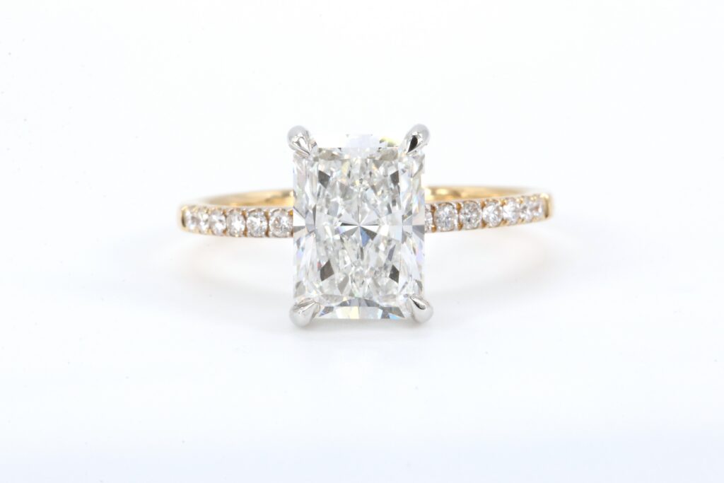 14k Two-Tone Lab Grown 3.90 CTW Radiant Cut Hidden Halo Diamond Ring
