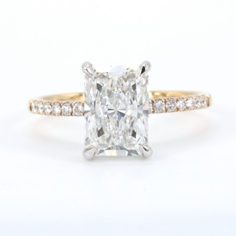 14k Two-Tone Lab Grown 3.90 CTW Radiant Cut Hidden Halo Diamond Ring