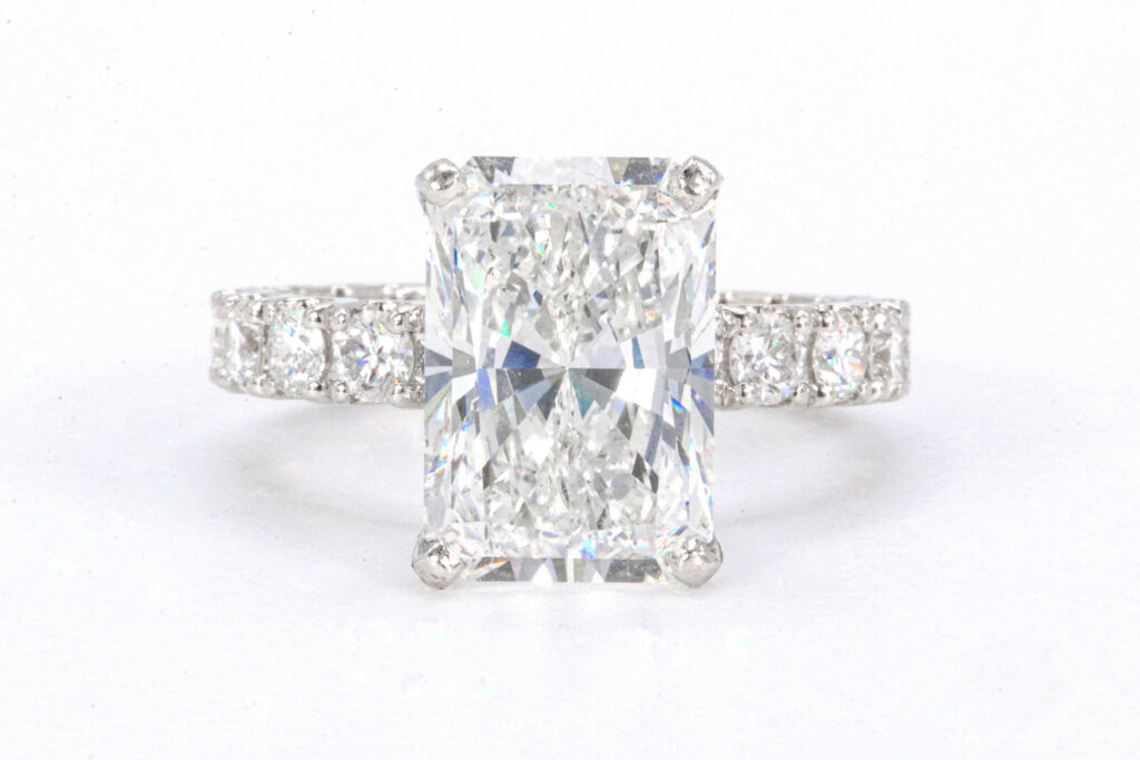 18k White Gold 6.01 Carat Total Lab Grown Radiant Cut Diamond Engagement Ring