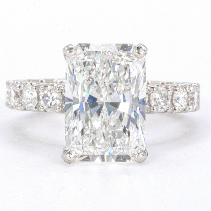 18k White Gold 6.01 Carat Total Lab Grown Radiant Cut Diamond Engagement Ring