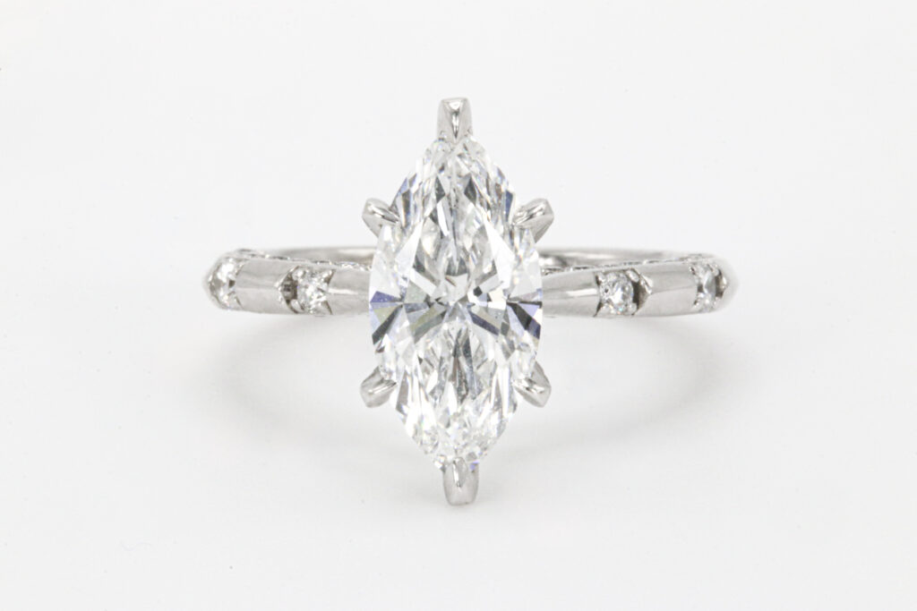 14k White Gold 2.53 Carat Total Lab Grown Marquise Cut Diamond Engagement Ring