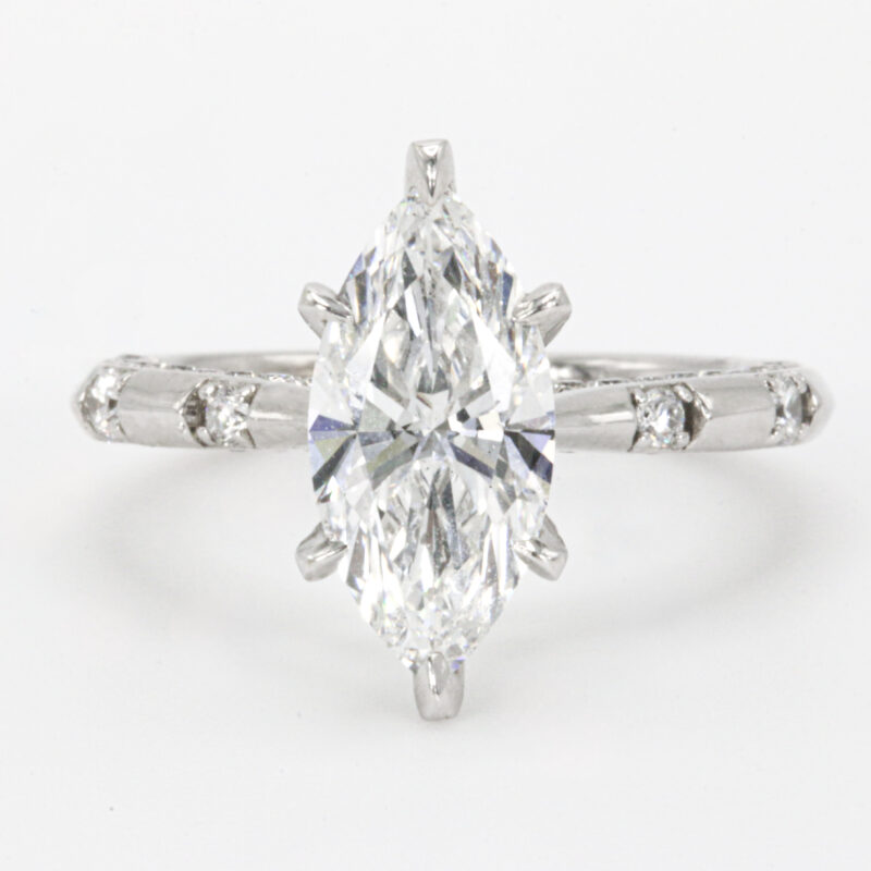 14k White Gold 2.53 Carat Total Lab Grown Marquise Cut Diamond Engagement Ring