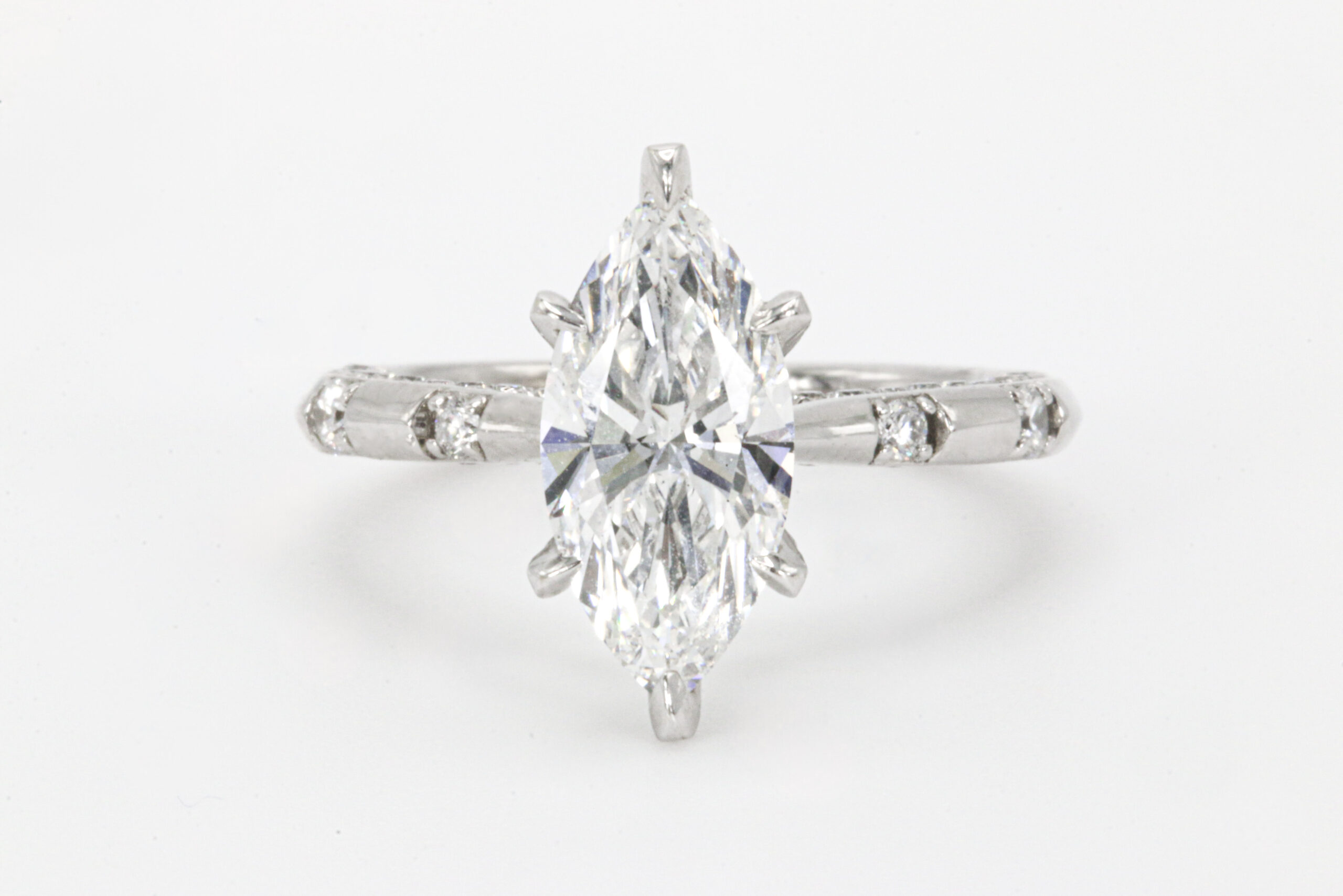 14k White Gold 2.53 Carat Total Lab Grown Marquise Cut Diamond Engagement Ring