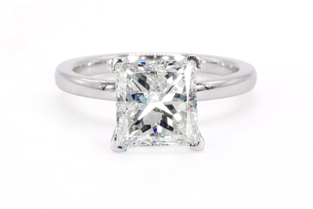  14K White Gold GIA 3.04CT Princess Cut Diamond Solitaire Engagement Ring