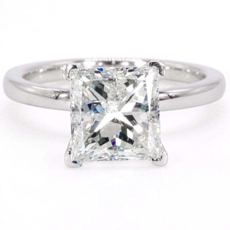 14K White Gold GIA 3.04CT Princess Cut Diamond Solitaire Engagement Ring
