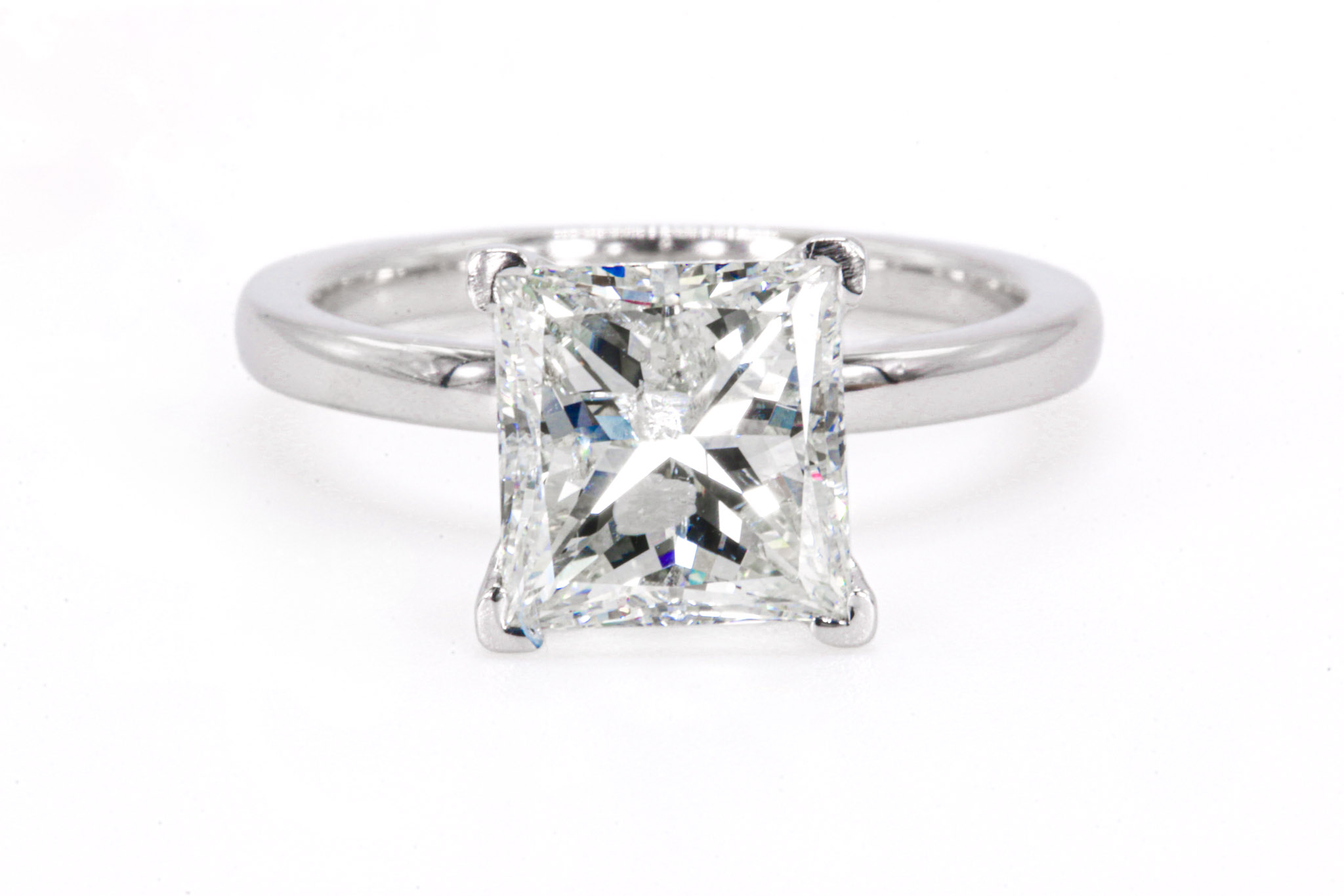 14K White Gold GIA 3.04CT Princess Cut Diamond Solitaire Engagement Ring
