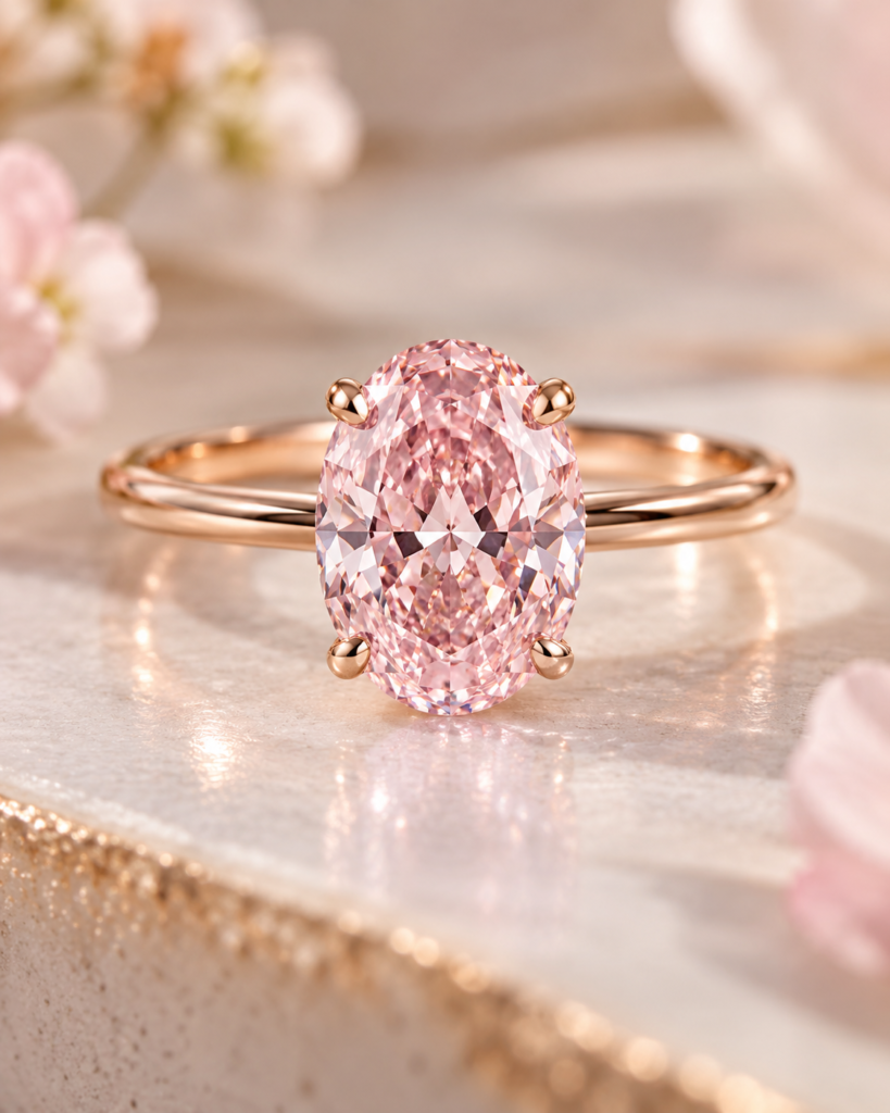 rose gold oval pink lab grown solitaire